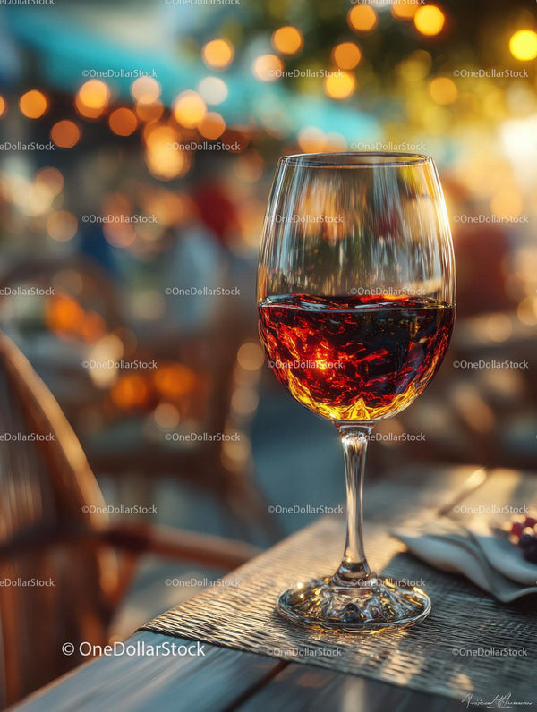 Elegant Red Wine Glass in Sunset with Bokeh Background