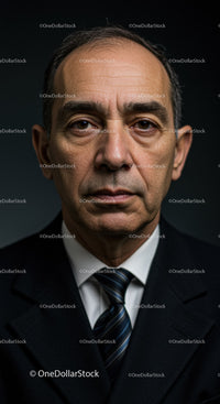 Serious mature man in formal suit and striped tie
