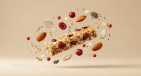 Crisp Cranberry and Nut Energy Bar Floating Composition