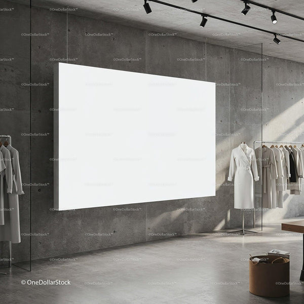 Minimalist Fashion Display with Blank Wall Art in Store JPG Mockup Image