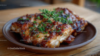 Juicy Baked Chicken Thighs with Herbs on Rustic Plate