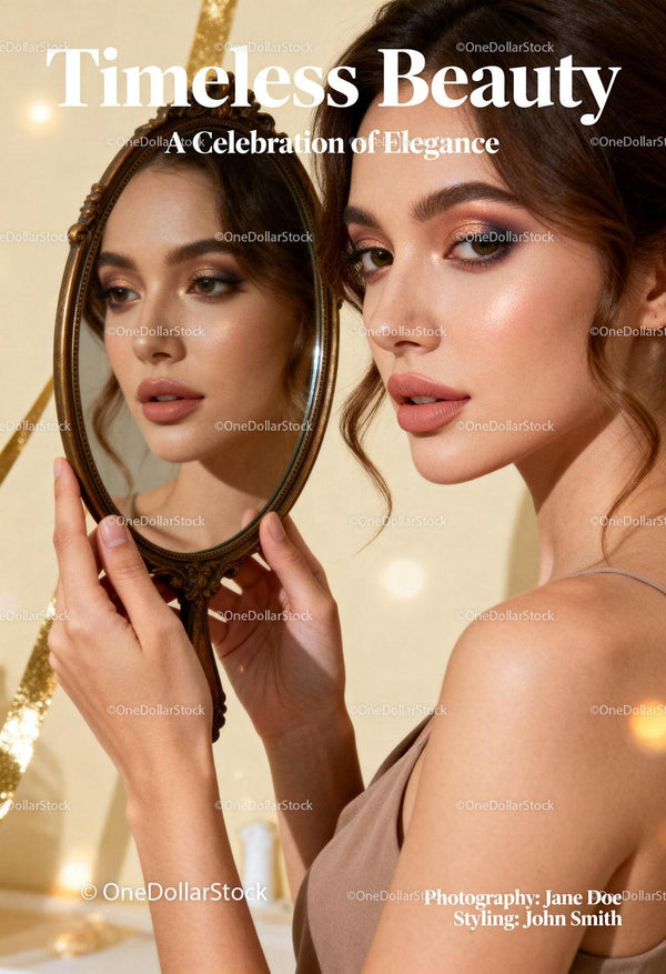 Young woman admiring her reflection in vintage mirror