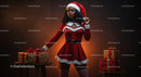 Woman in Santa Outfit Posing with Christmas Gifts