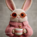Cute Bunny Wearing Sunglasses and Cozy Pink Sweater Holding Coffee Mug
