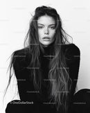 Elegant Black and White Portrait of Young Woman with Wet Hair