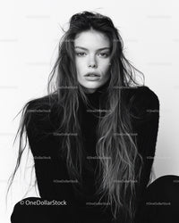 Elegant Black and White Portrait of Young Woman with Wet Hair
