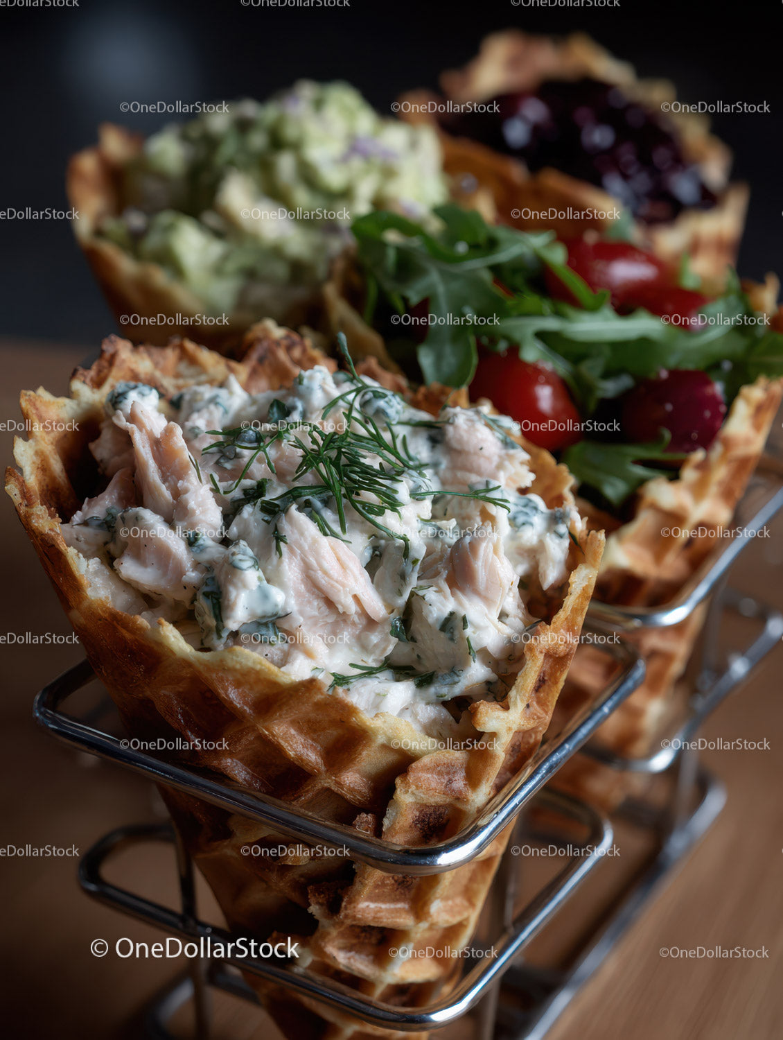 Mixed Berry and Chicken Salad in Waffle Bowl with Cherry Tomatoes