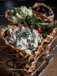 Mixed Berry and Chicken Salad in Waffle Bowl with Cherry Tomatoes