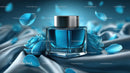 Luxury Blue Cosmetic Jar Surrounded by Elegant Floral Accents