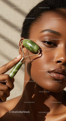 Close-Up of Woman Using Jade Roller for Skin Rejuvenation