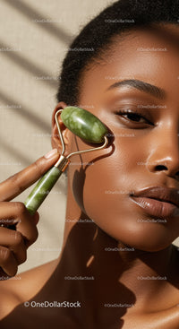 Close-Up of Woman Using Jade Roller for Skin Rejuvenation