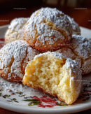 Golden Cream Puffs with Powdered Sugar and Almond Garnish for Dessert