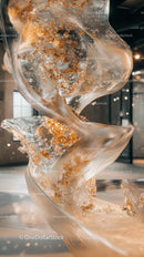 Elegant Abstract Glass Sculpture with Gold Glitter Art Installation