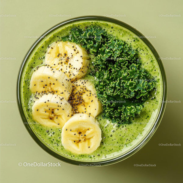 Fresh Green Smoothie with Banana and Kale for Health and Wellness