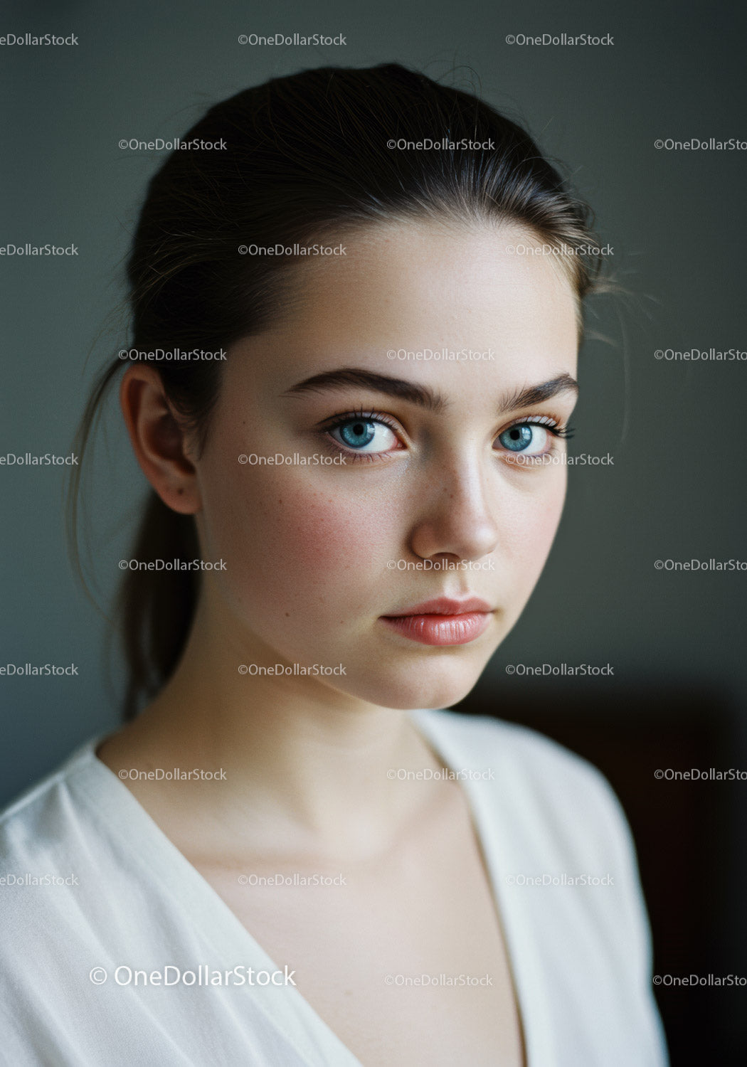 Elegant Young Woman with Blue Eyes in Natural Portrait