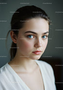 Elegant Young Woman with Blue Eyes in Natural Portrait