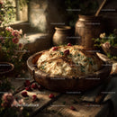 Rustic Artisan Bread with Cheese and Herbs in Wooden Bowl