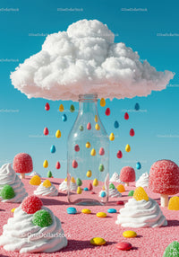 Colorful Candy Drops Falling Into Clear Glass Bottle