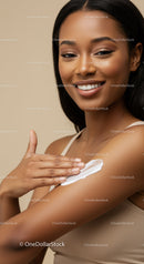 Beautiful woman applying moisturizer for healthy glowing skin