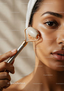 Close-Up of a Woman Using Facial Roller for Skin Rejuvenation