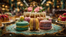 Elegant Assorted Macarons on Decorative Silver Platter in Luxurious Setting