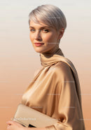 Elegant Blonde Fashion Model in Satin Dress with Stylish Clutch