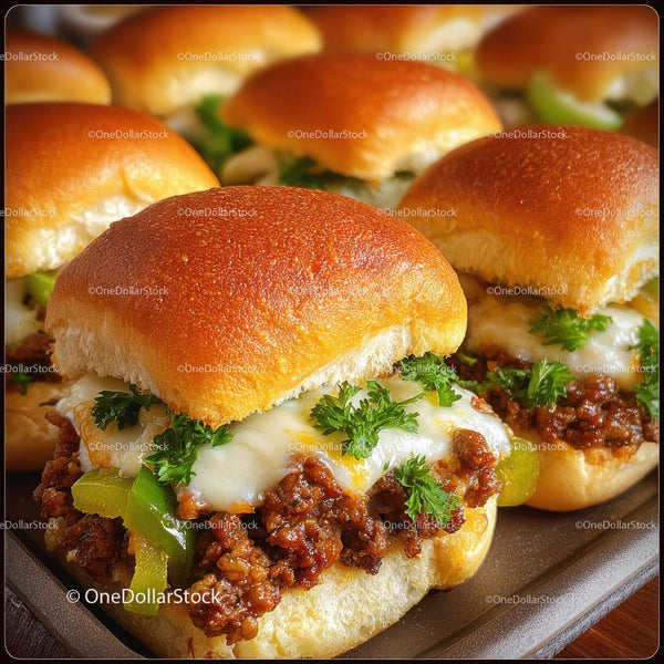 Juicy Beef Sliders with Cheese and Fresh Vegetables on Bonded Bun