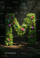 Leafy Green Letter M Decorated With Colorful Flowers
