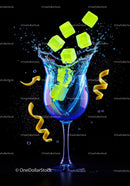 Vibrant splash with green ice cubes and lemon twists
