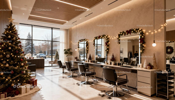 Festive Hair Salon Interior with Christmas Decorations