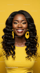 Vibrant African American Woman with Curly Hair and Yellow Outfit