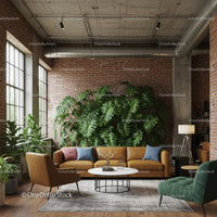 Modern Urban Living Room with Indoor Greenery and Stylish Furniture