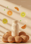 Minimalist dairy bottle with citrus and textured base