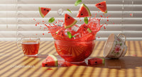 Watermelon Splash with Ice Cubes and Fresh Mint Leaves