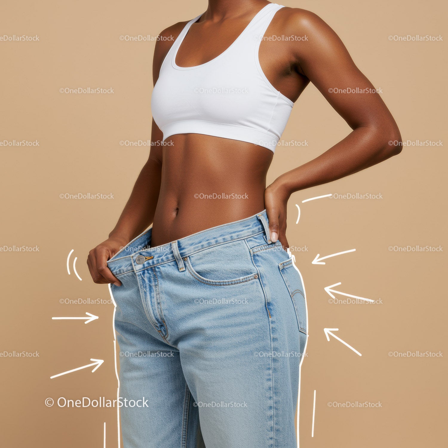 Casual Style of a Woman with Oversized Jeans and White Sports Bra