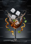 Refreshing cocktail with ice and citrus peel splash