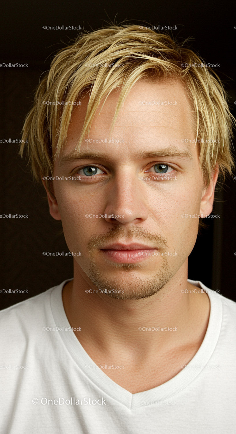 Young Man with Blonde Hair and Blue Eyes