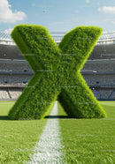 Large Grass Letter X Standing on Soccer Field