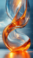 Abstract Twisting Glass Sculpture with Vibrant Orange and Blue Colors