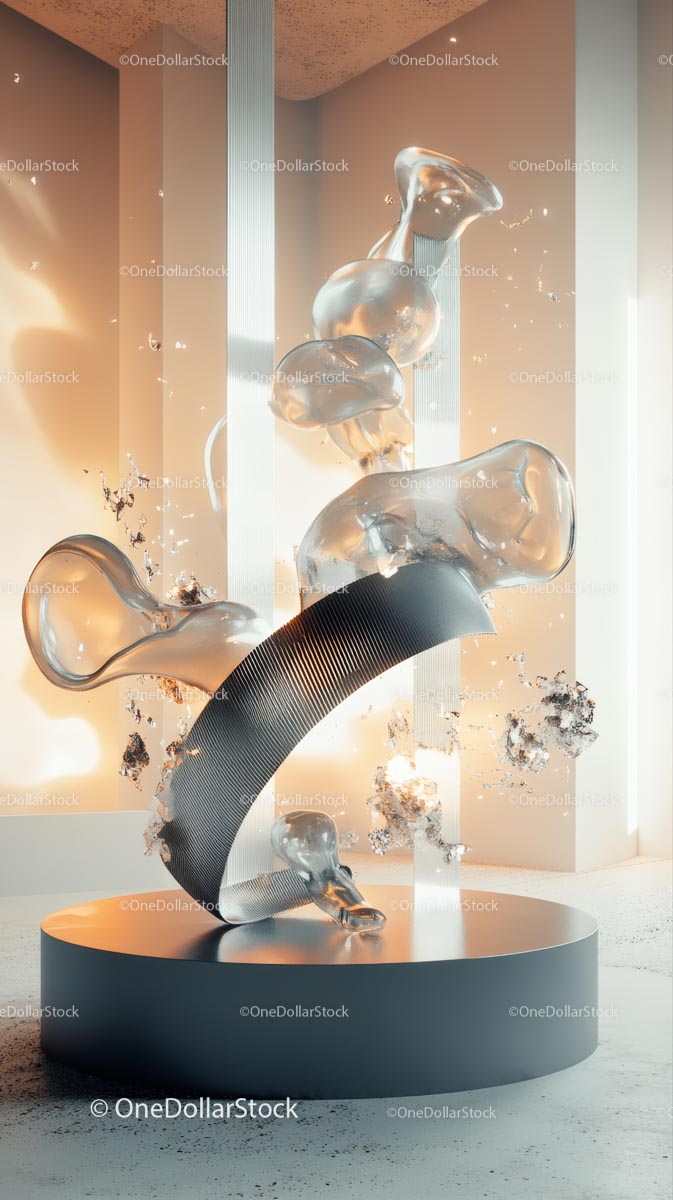 Abstract Glass Sculpture with Fluid Shapes in Modern Interior