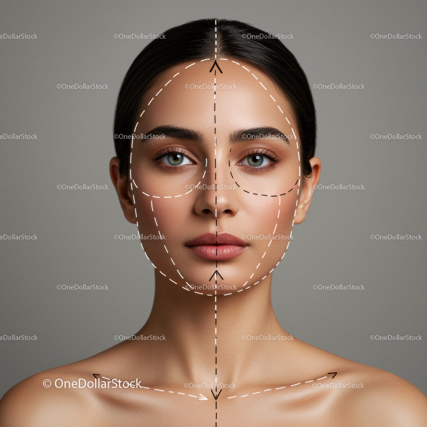 Facial Skincare Guide Featuring a Woman with Clear Skin and Defined Features
