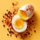 Soft Boiled Eggs with Bright Yellow Yolks on Yellow Background