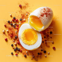 Soft Boiled Eggs with Bright Yellow Yolks on Yellow Background