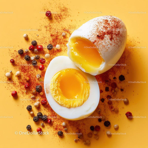 Soft Boiled Eggs with Bright Yellow Yolks on Yellow Background