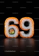 Creative sushi rolls shaped as number sixty nine
