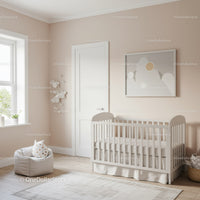Elegant Baby Nursery with White Crib and Soft Pastel Decor