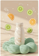 Minimalist yogurt bottle with fresh fruit illustrations