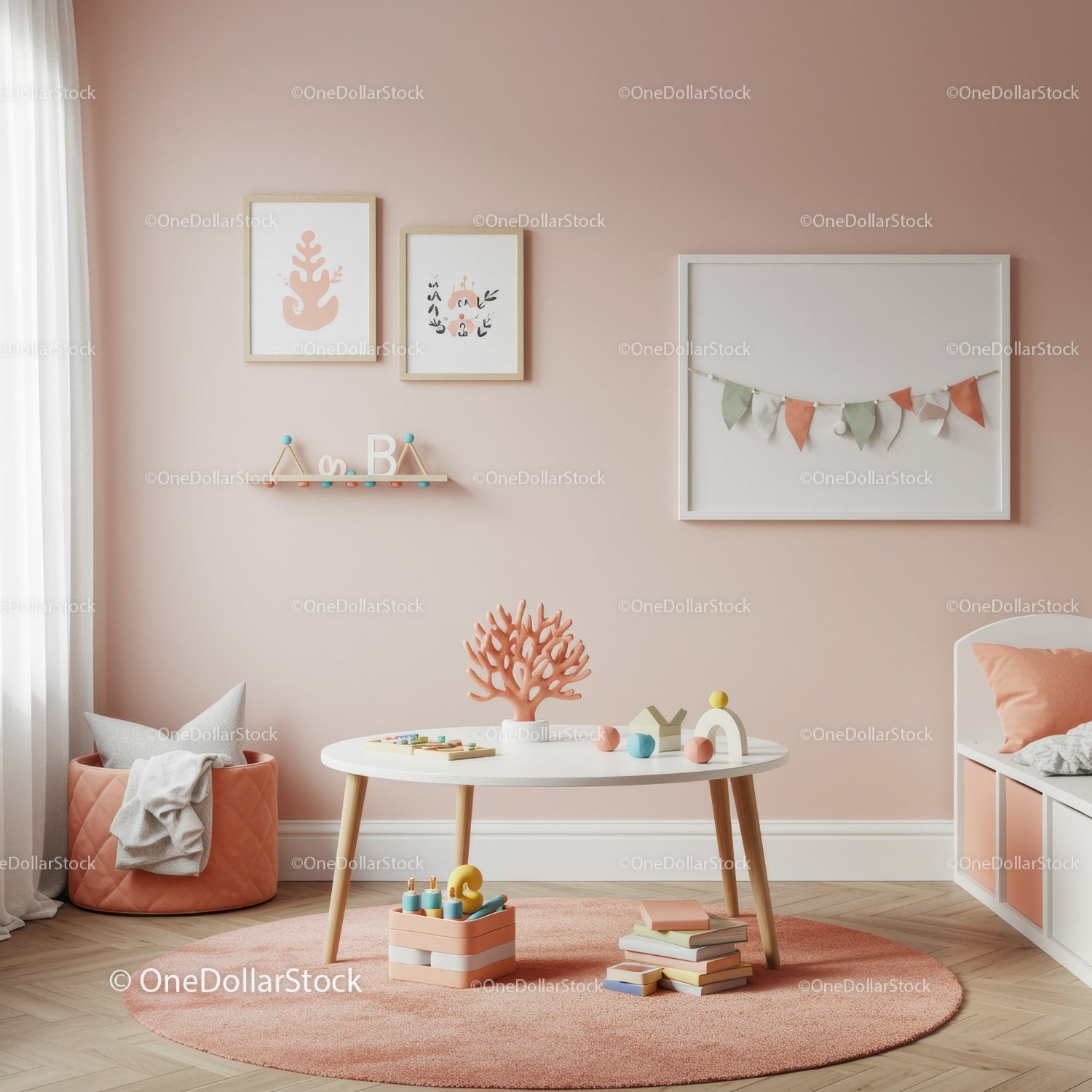 Bright and Cozy Kids Nursery with Pastel Decor and Playful Elements