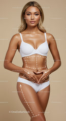 Beautiful Woman in White Swimsuit with Markings on Smooth Skin