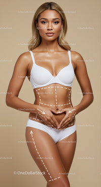 Beautiful Woman in White Swimsuit with Markings on Smooth Skin